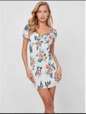 Guess Pamelia Floral Smocked Crepe Dress - Size XS